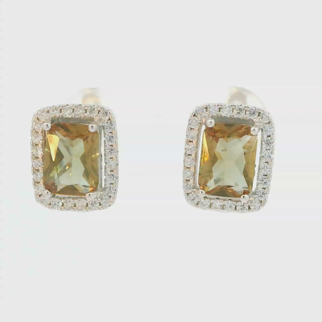 ZULTANITE COLOR CHANGING EARRINGS, CUBIC ZIRCONIA STERLING SILVER, (EMERALD SHAPE)