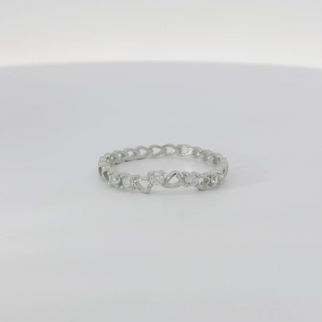 Sterling Silver heart band with cubic zirconia