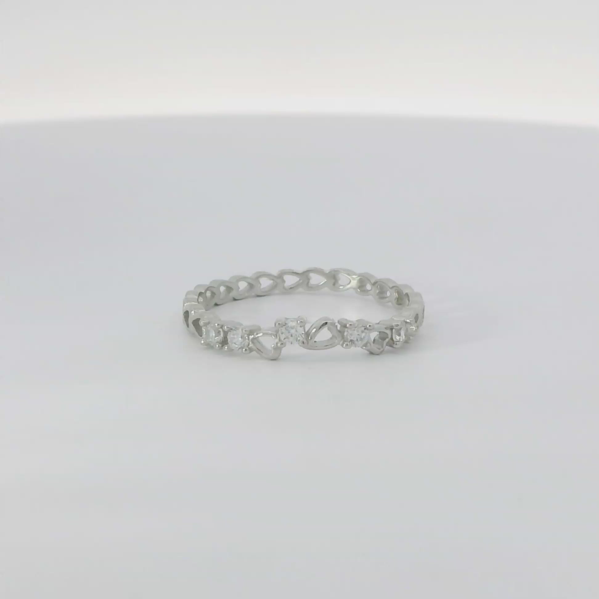 Sterling Silver heart band with cubic zirconia