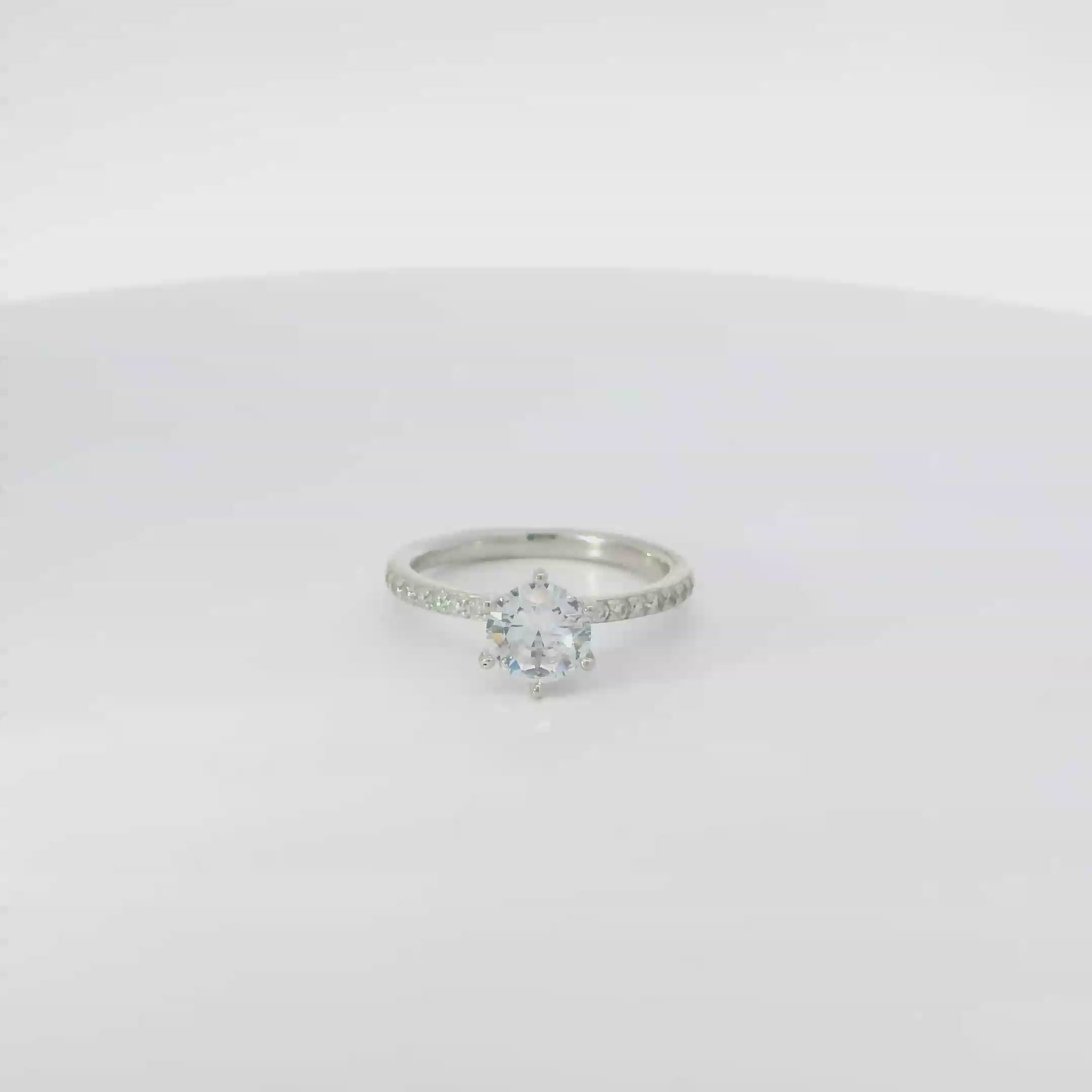 WHITE CUBIC ZIRCONIA STERLING SILVER SOLITAIRE ENGAGEMENT/WEDDING RING (ROUND)