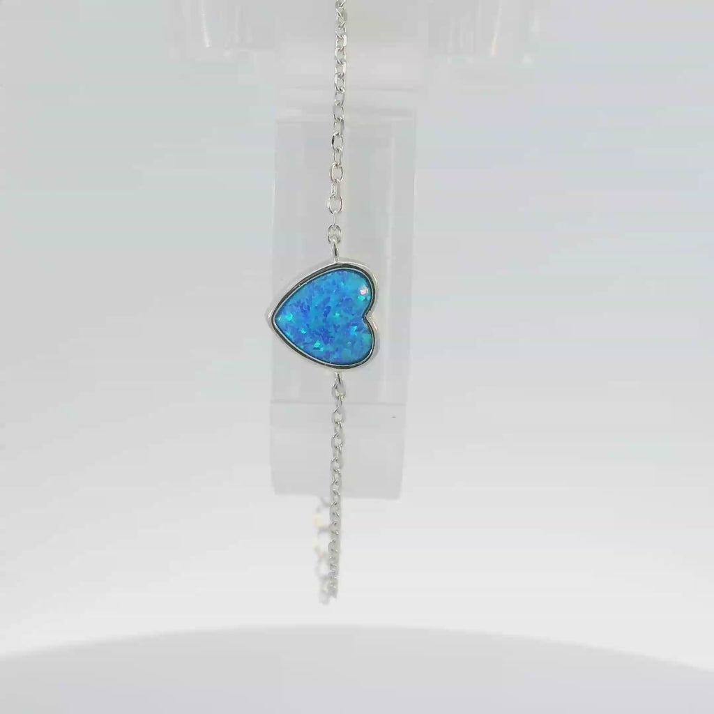 Sterling silver lab opal bracelet (heart)