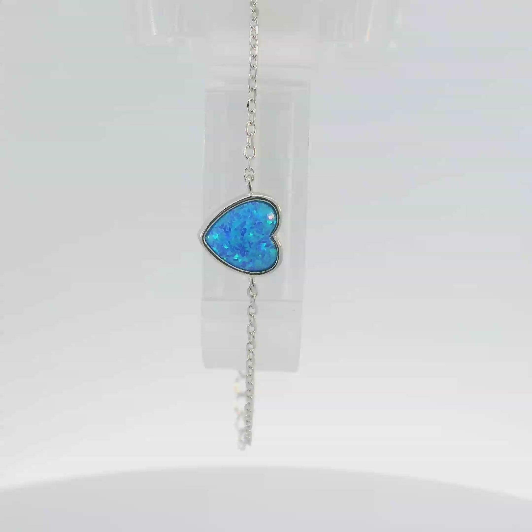 Sterling silver lab opal bracelet (heart)
