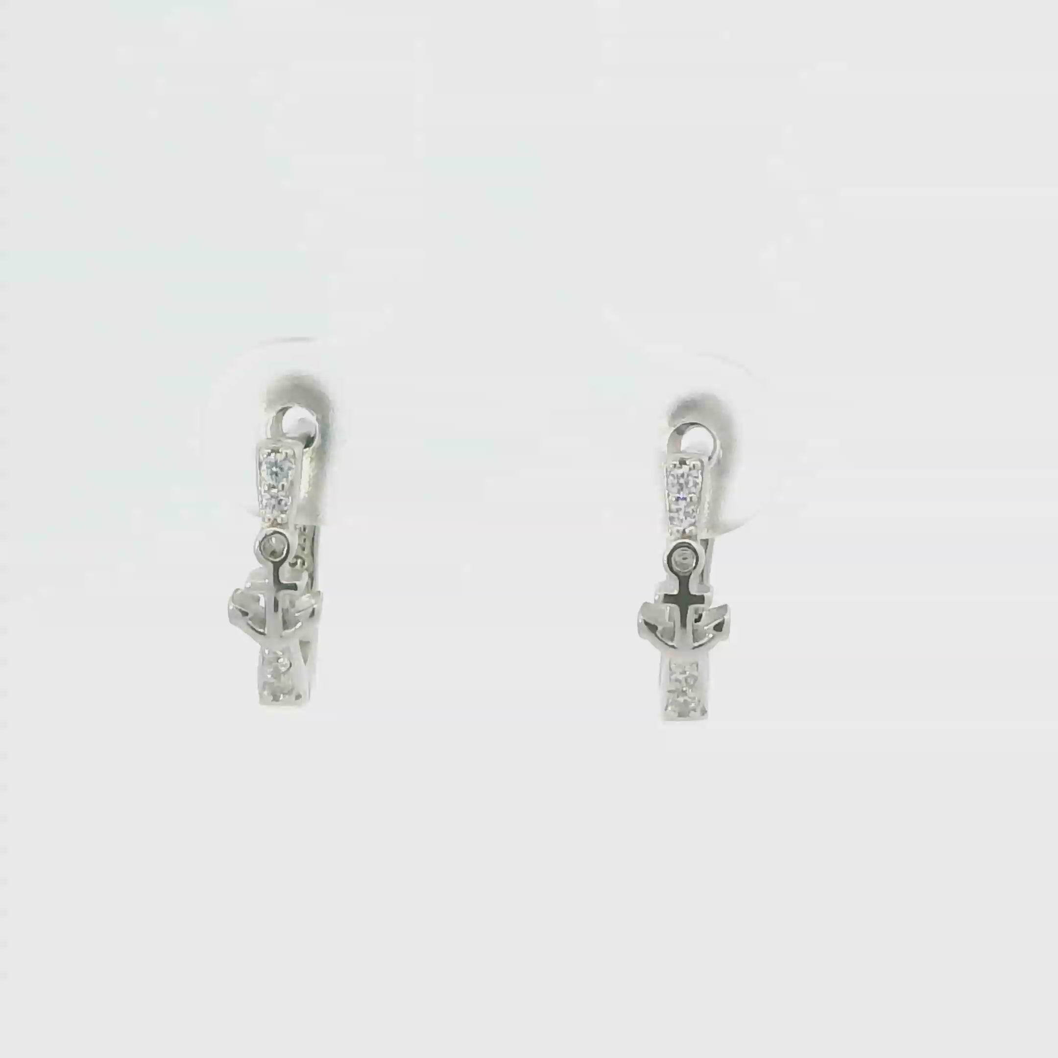 WHITE CUBIC ZIRCONIA STERLING SILVER EARRINGS (HOOP ANCHOR)