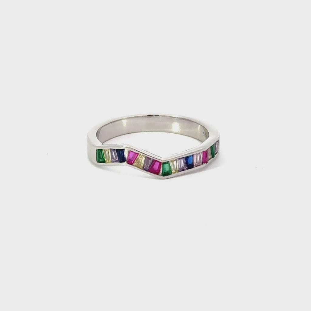 Rainbow Multi-Colored Cubic Zirconia Sterling Silver Ring Band