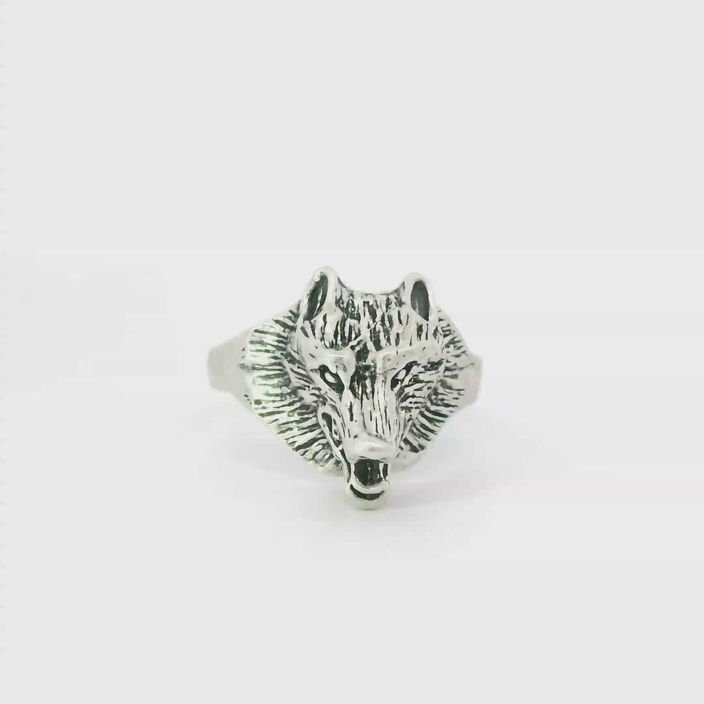 Sterling silver wolf ring