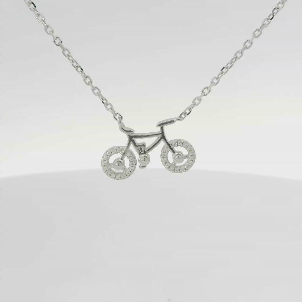 CUBIC ZIRCONIA BICYCLE STERLING SILVER NECKLACE