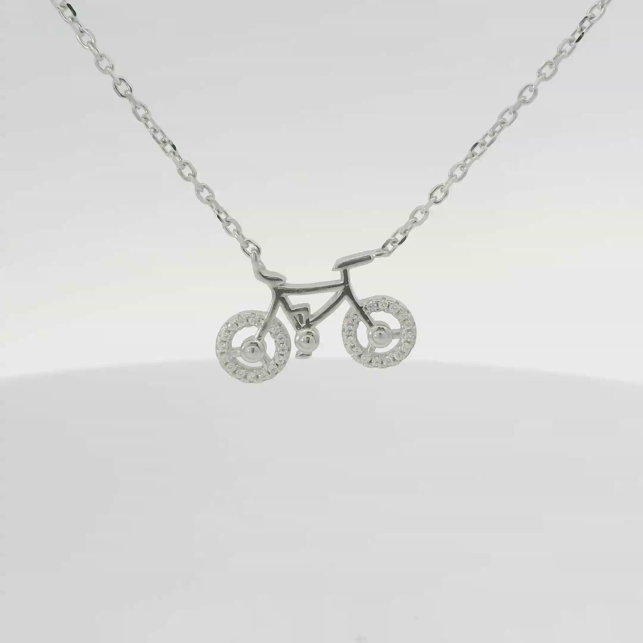 CUBIC ZIRCONIA BICYCLE STERLING SILVER NECKLACE