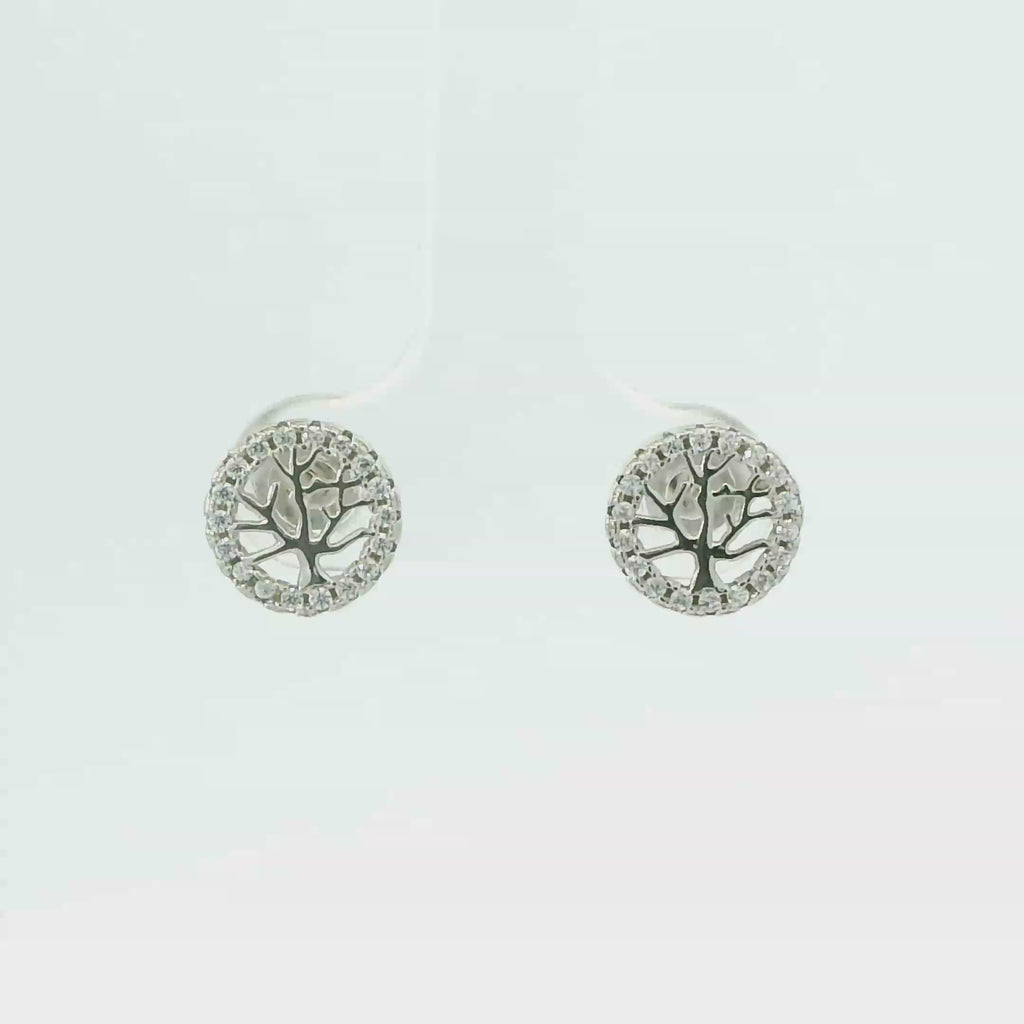 WHITE CUBIC ZIRCONIA STERLING SILVER EARRINGS (TREE OF LIFE)