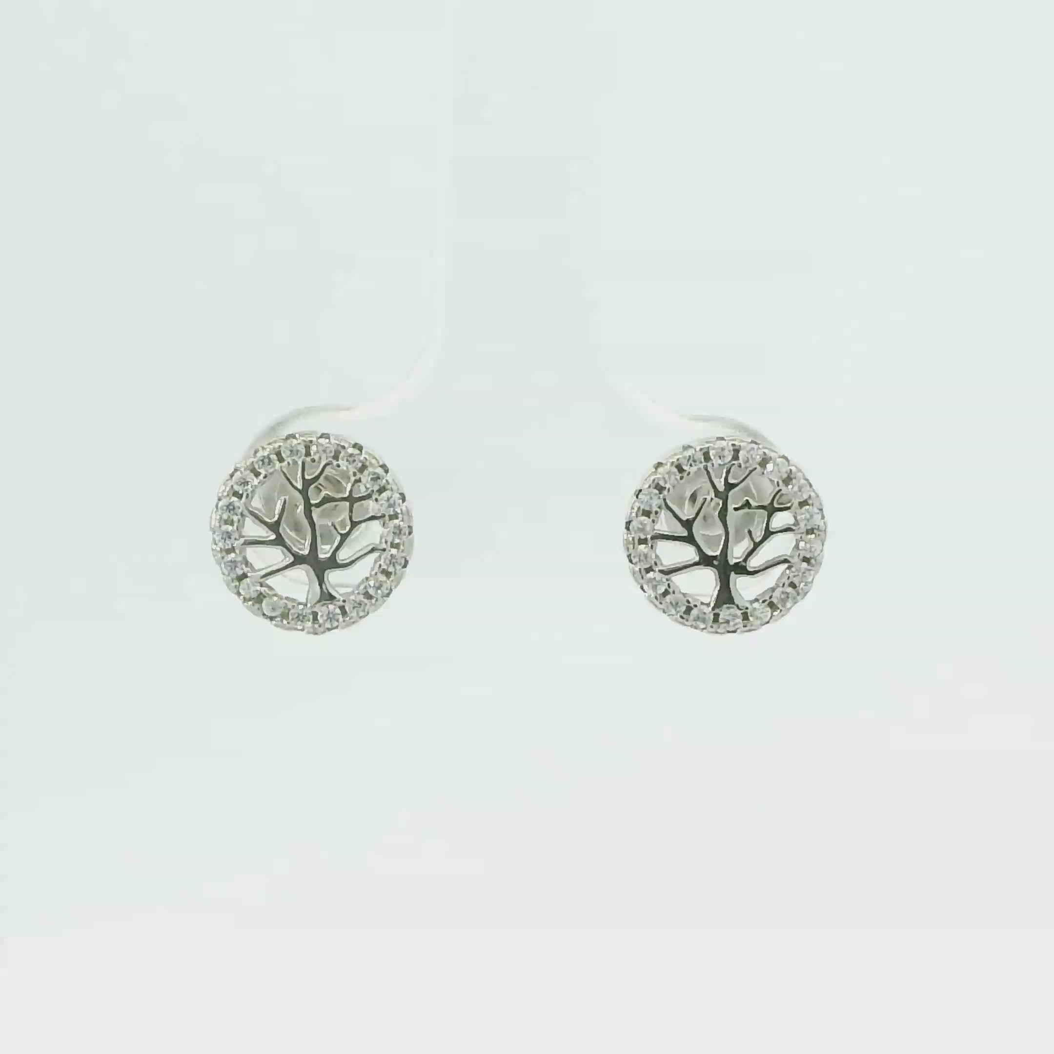 WHITE CUBIC ZIRCONIA STERLING SILVER EARRINGS (TREE OF LIFE)