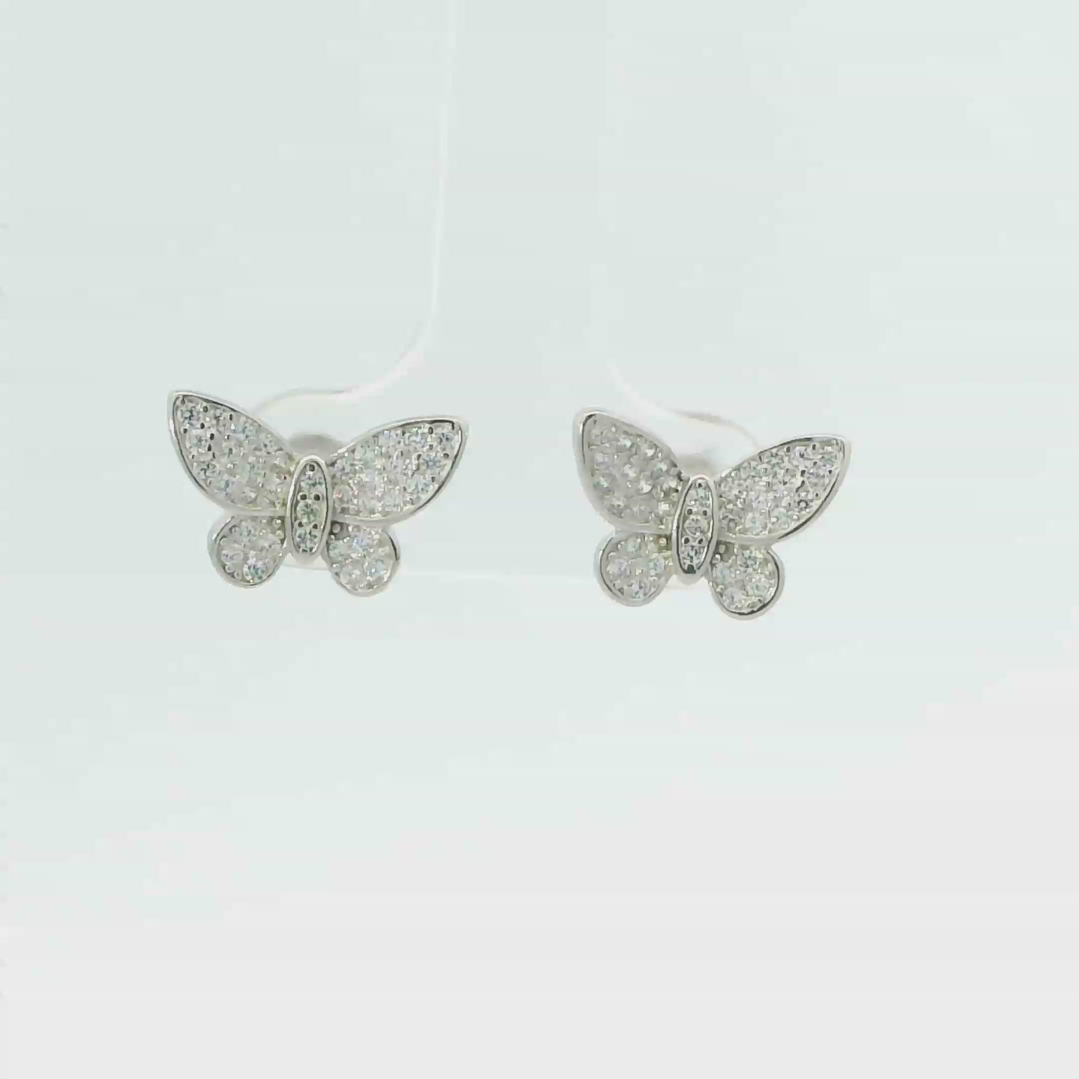 WHITE CUBIC ZIRCONIA STERLING SILVER BUTTERFLY EARRINGS
