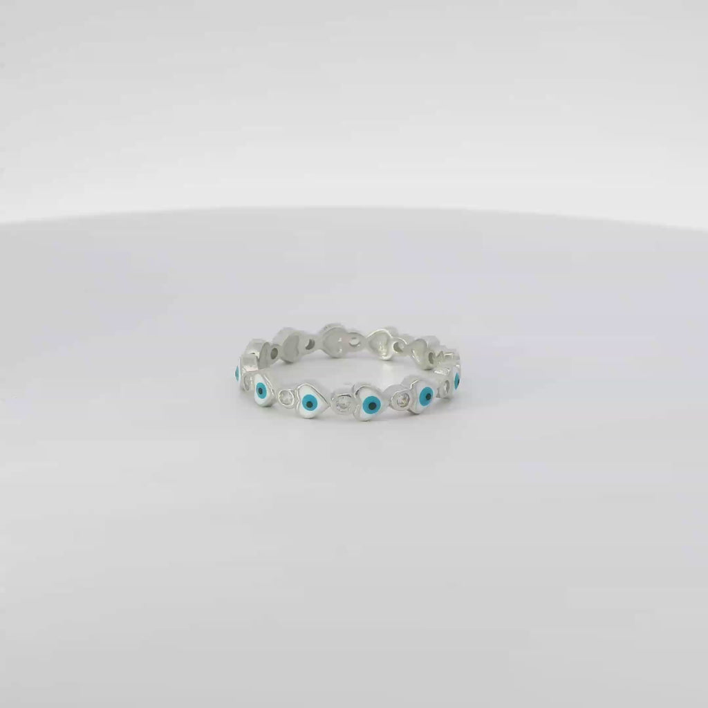White Evil Eye Heart Ring with Cubic Zirconia