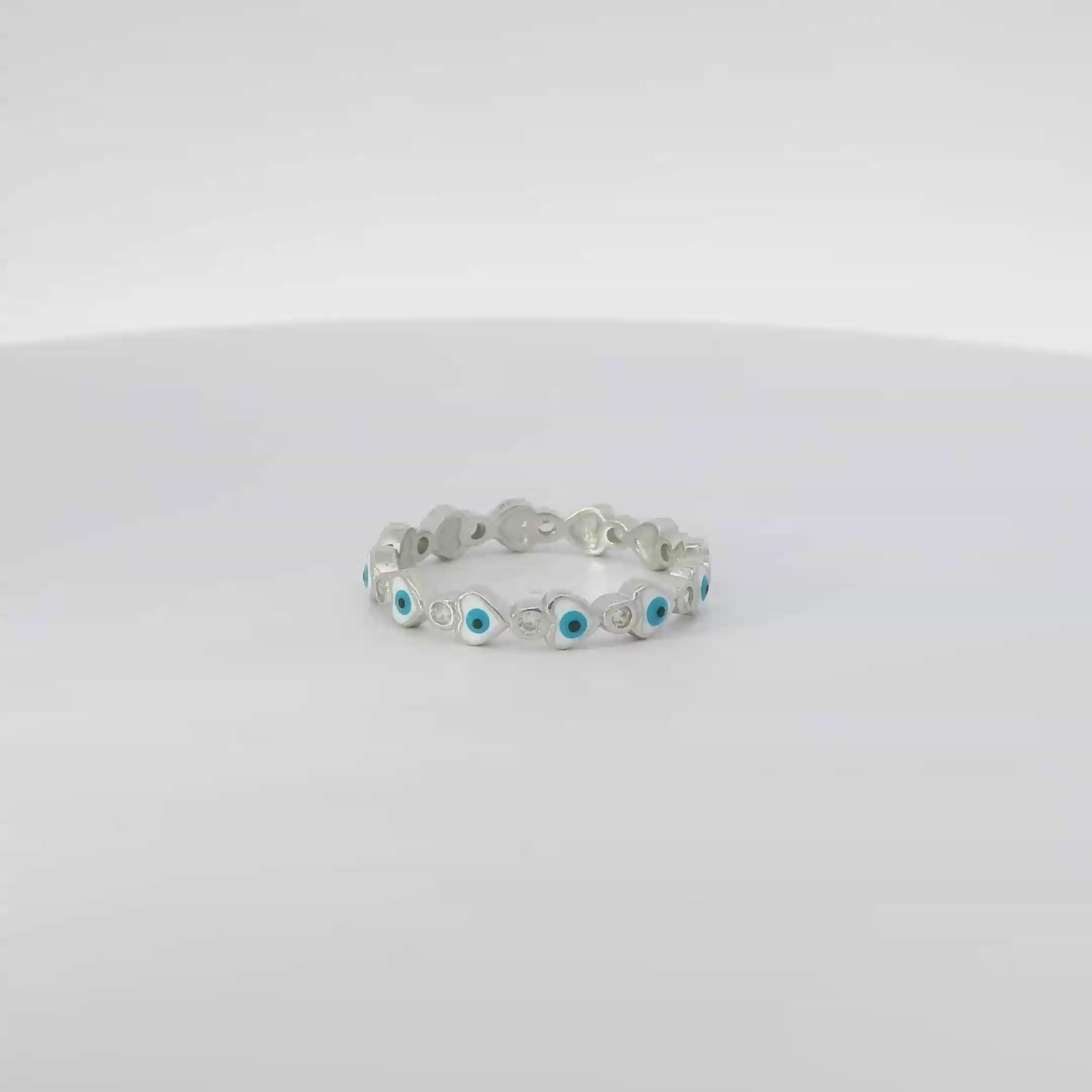 White Evil Eye Heart Ring with Cubic Zirconia