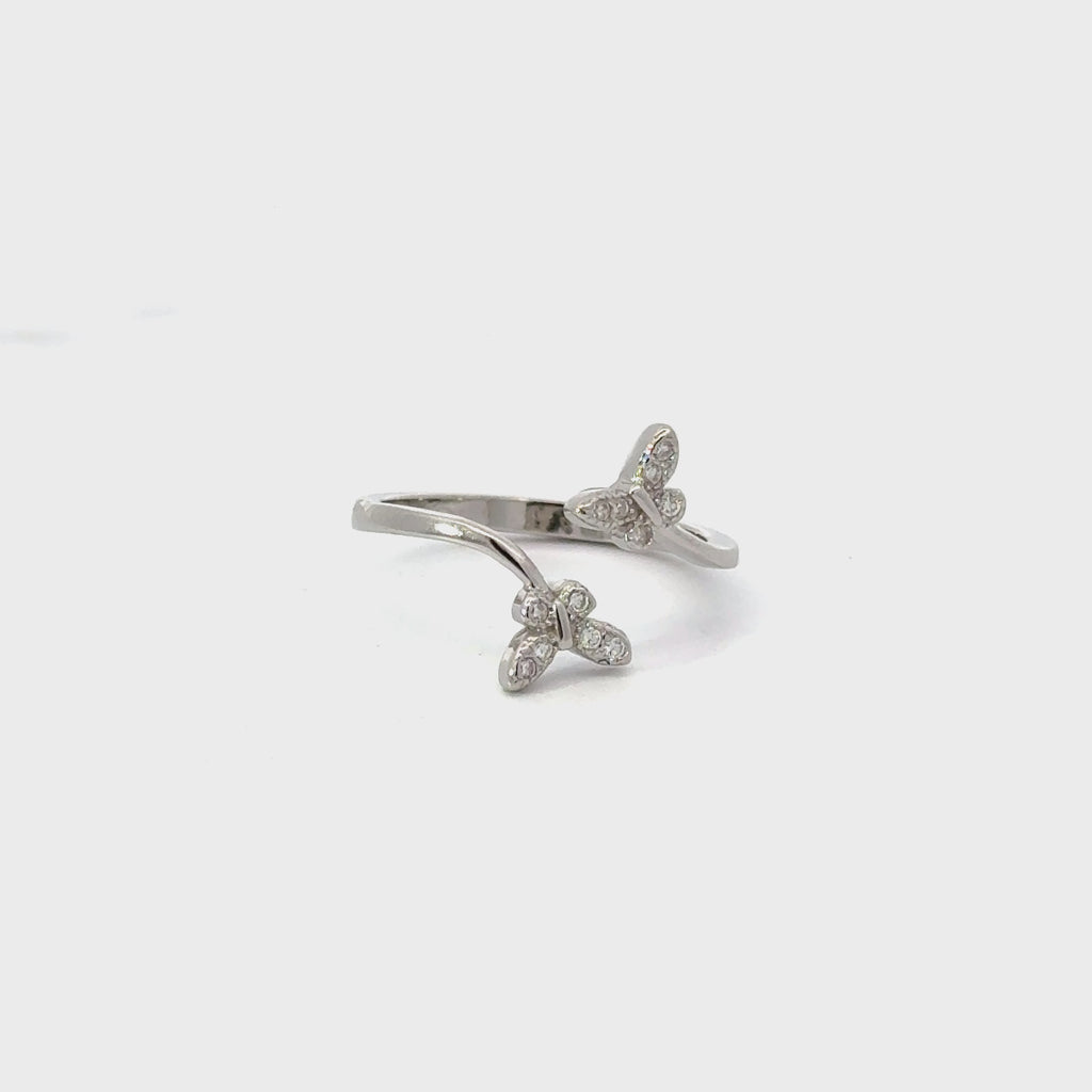 WHITE CUBIC ZIRCONIA STERLING SILVER RING (BUTTERFLIES)