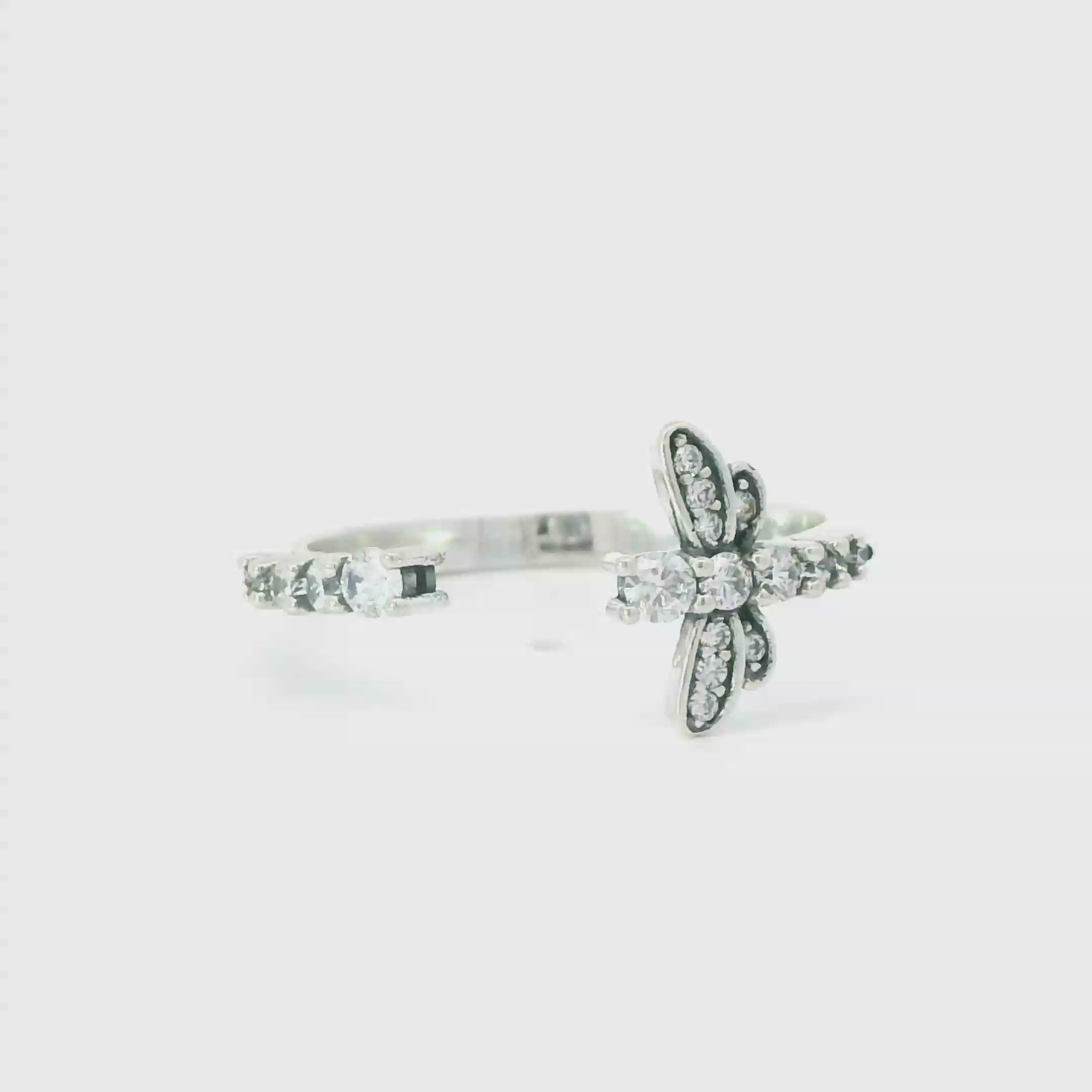 Sterling silver adjustable ring with cubic zirconia (Dragonfly)