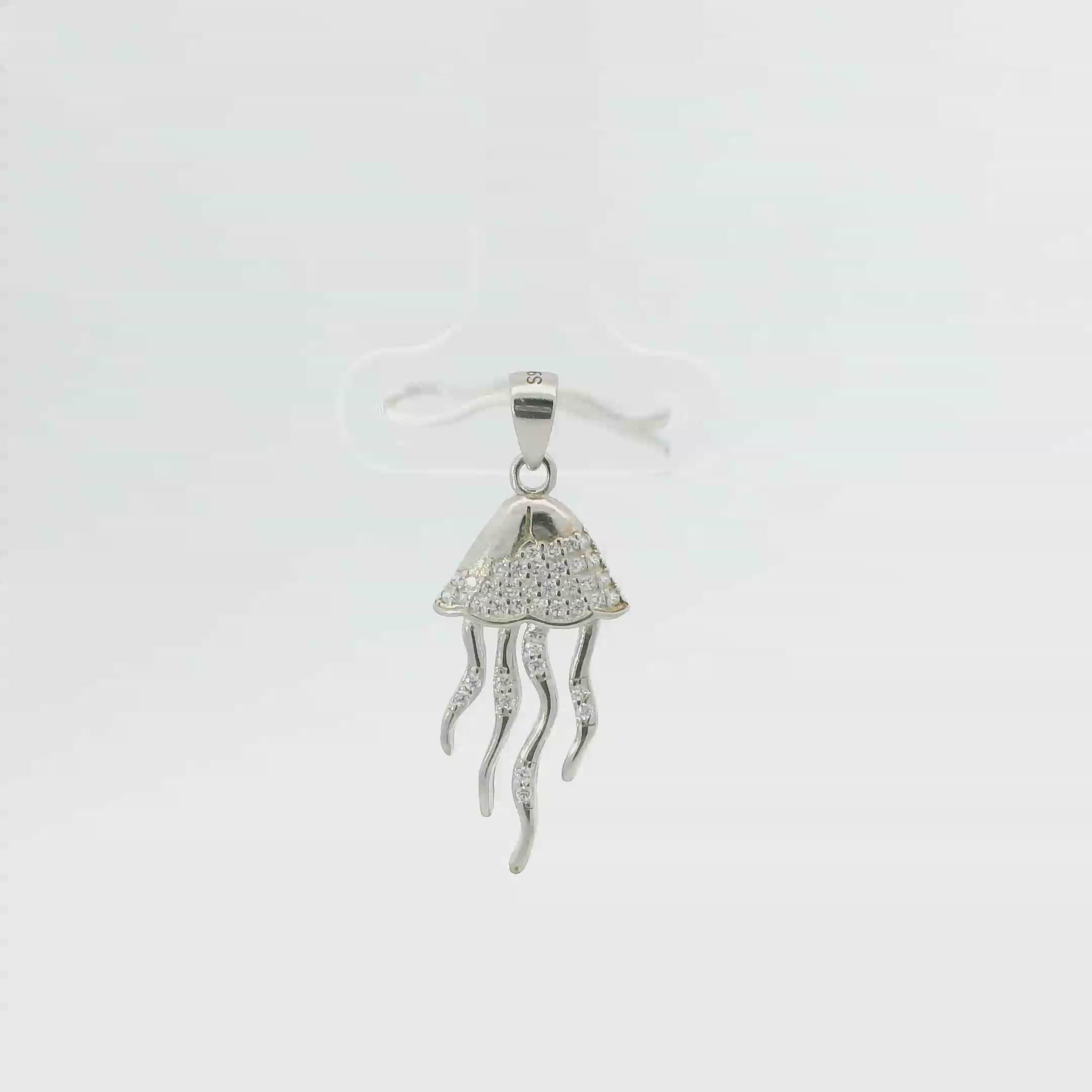 WHITE CUBIC ZIRCONIA STERLING SILVER PENDANT (JELLYFISH)