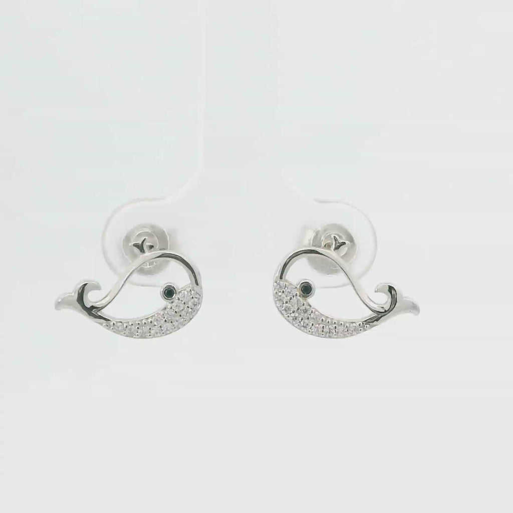 WHITE CUBIC ZIRCONIA STERLING SILVER EARRINGS (WHALE)
