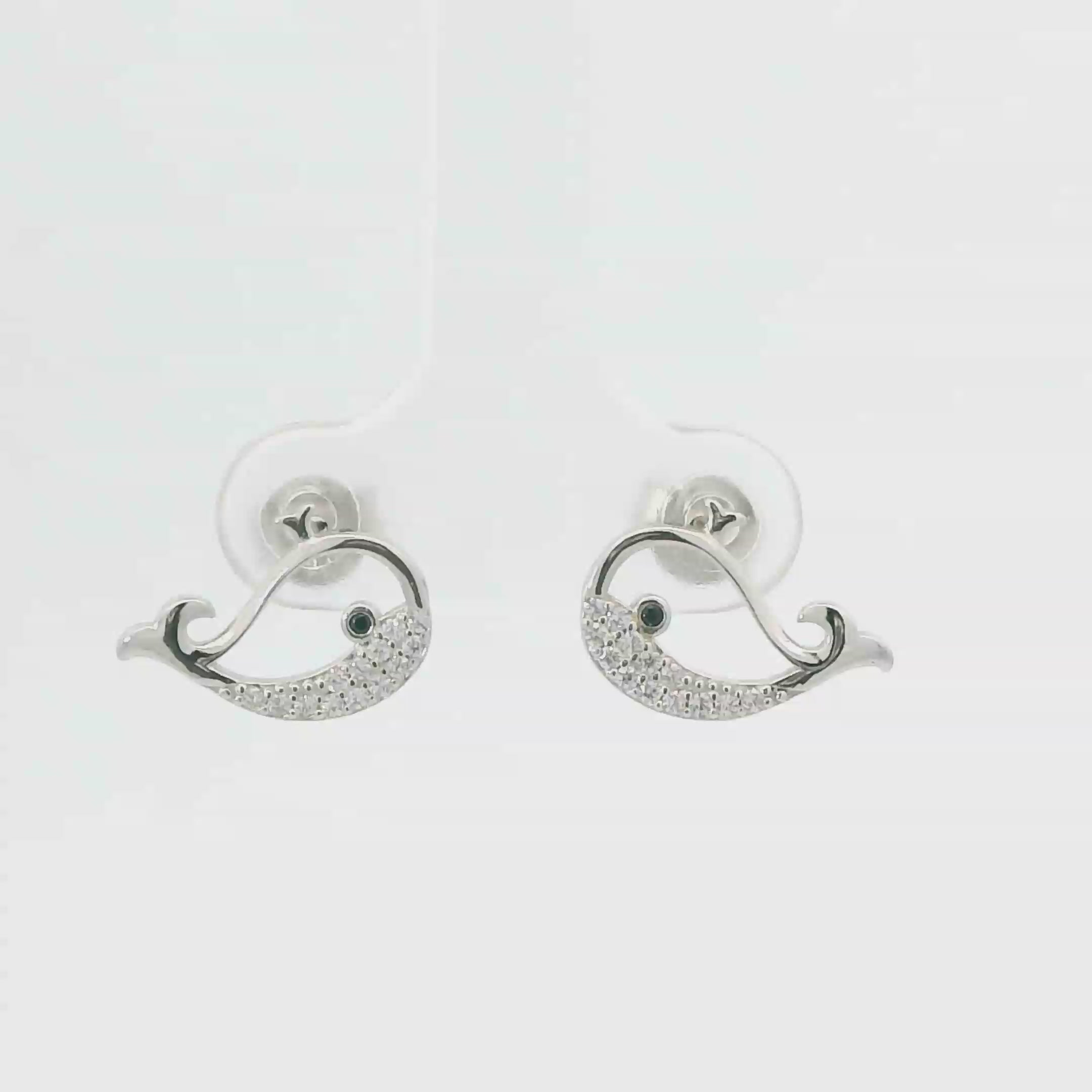 WHITE CUBIC ZIRCONIA STERLING SILVER EARRINGS (WHALE)