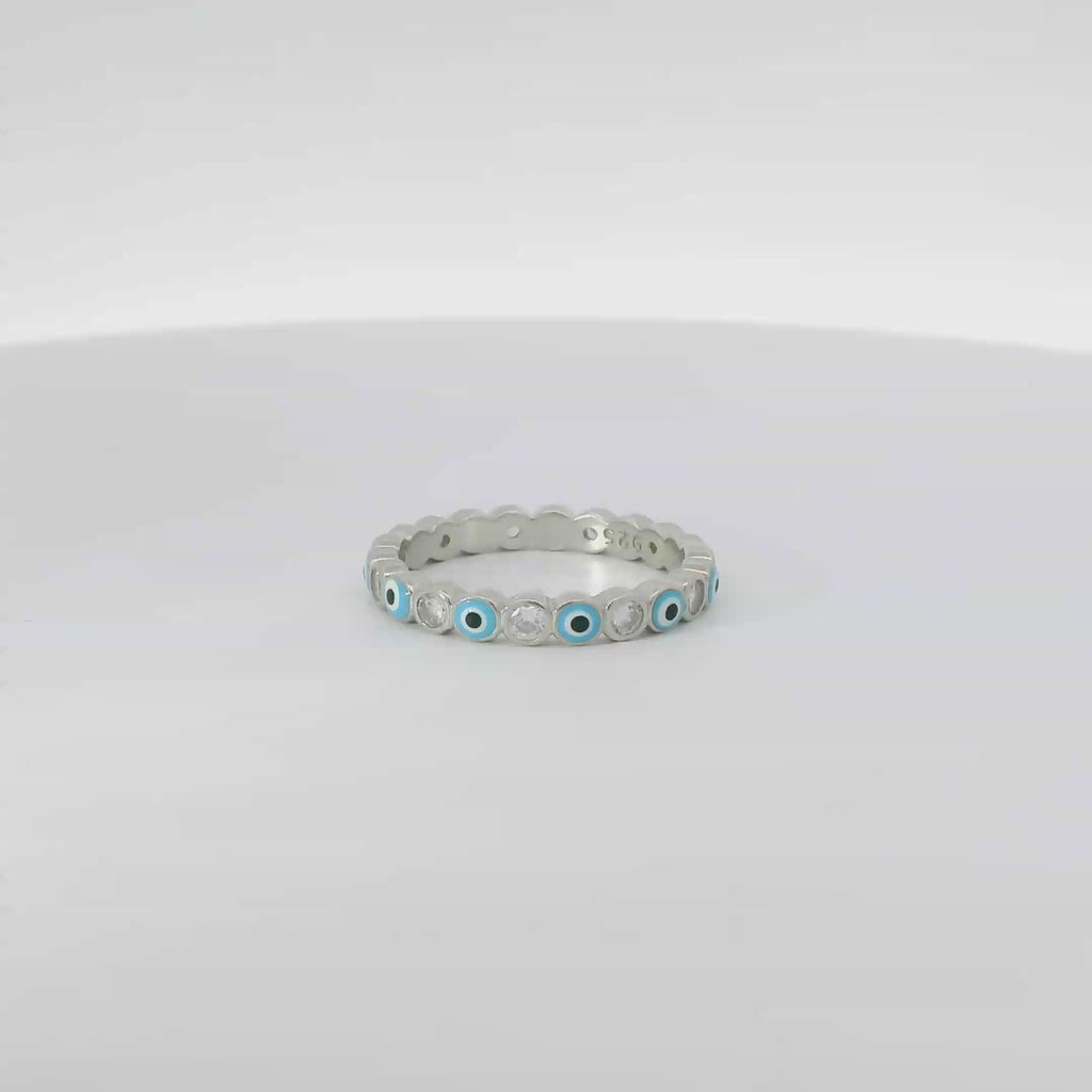 Light Blue Evil Eye & Cubic Zirconia Ring