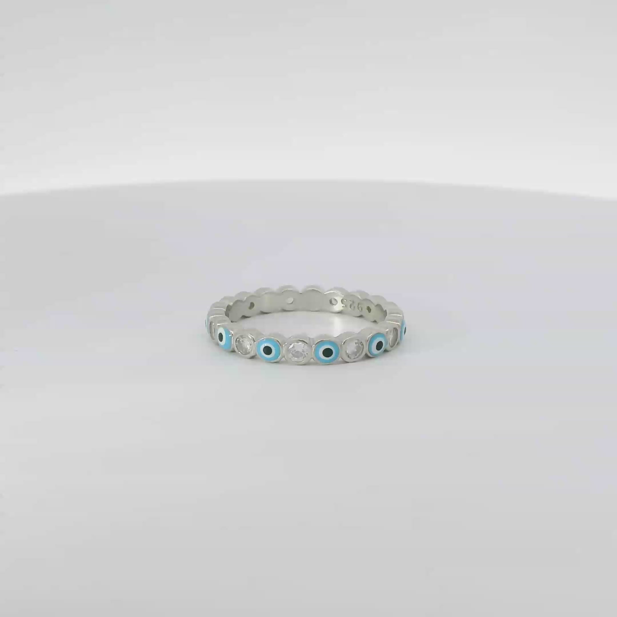 Light Blue Evil Eye & Cubic Zirconia Ring