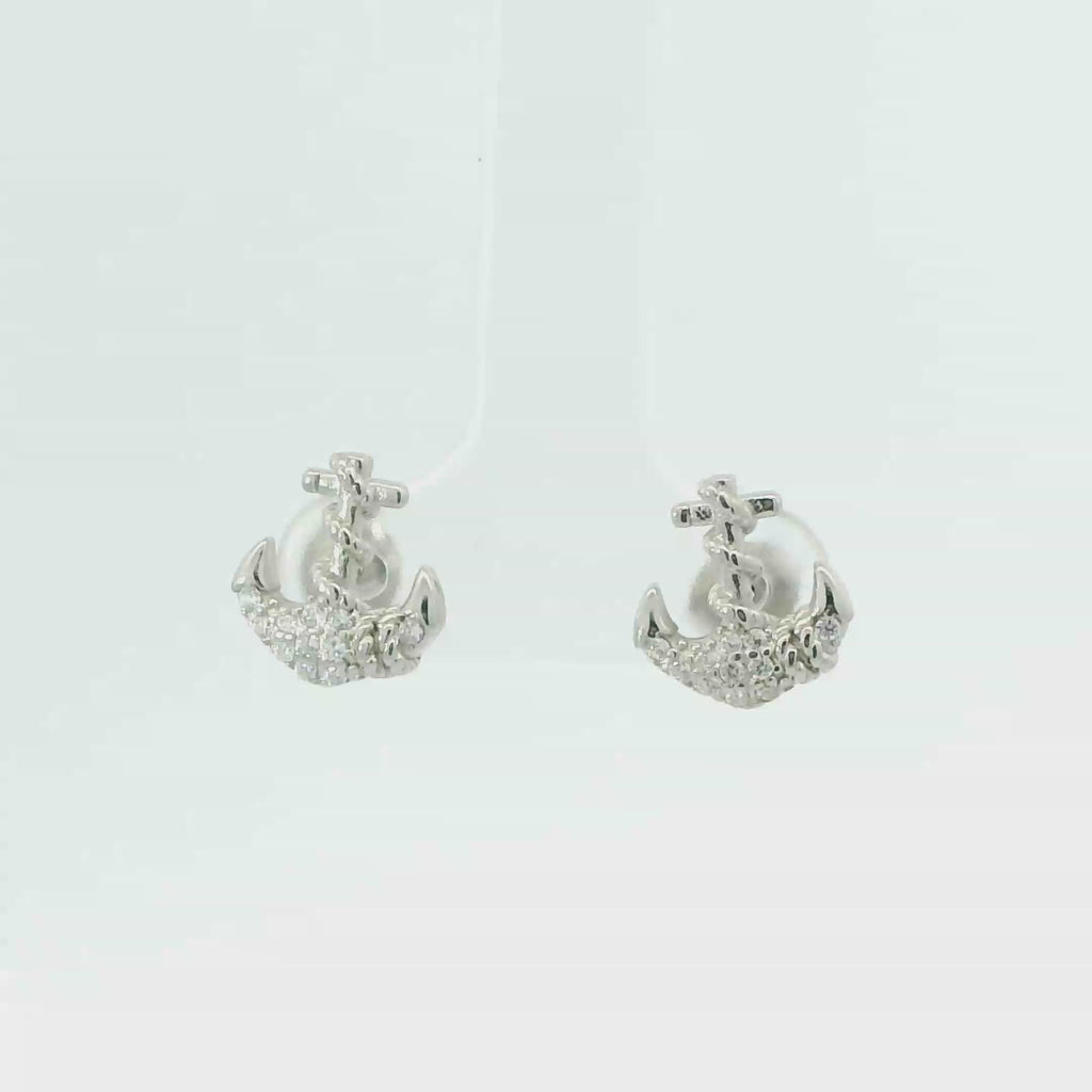 WHITE CUBIC ZIRCONIA STERLING SILVER EARRINGS (ANCHOR)