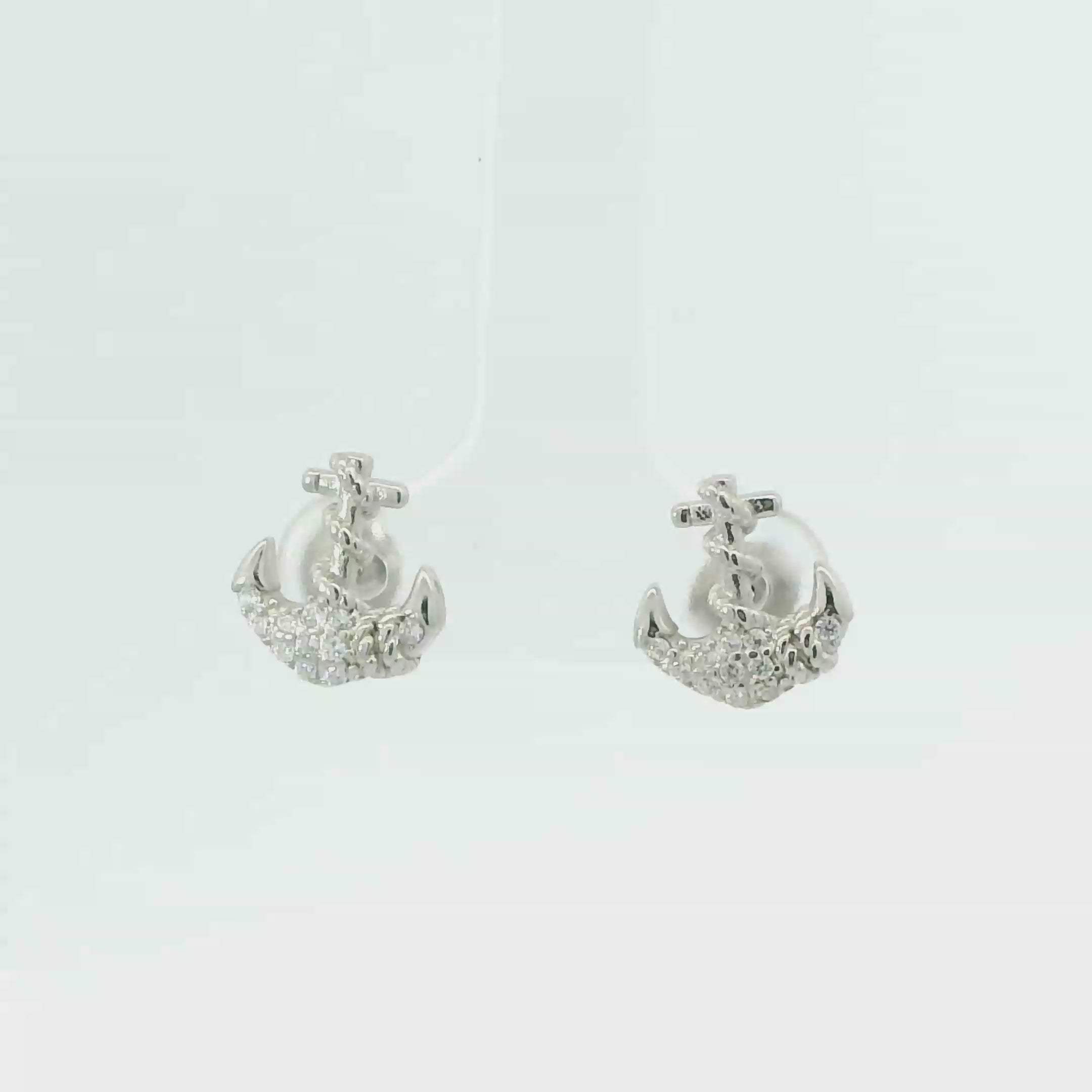 WHITE CUBIC ZIRCONIA STERLING SILVER EARRINGS (ANCHOR)