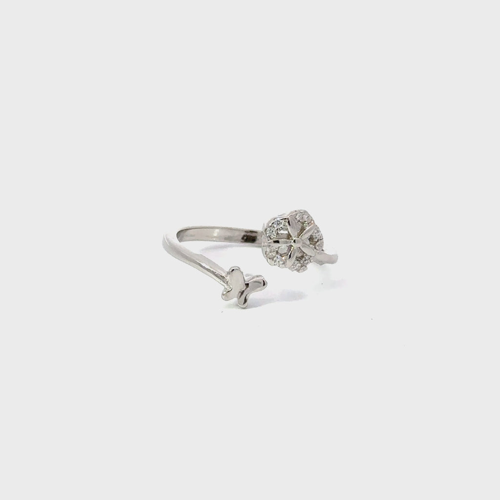 CUBIC ZIRCONIA STERLING SILVER RING (FLOWER AND BUTTERFLY)