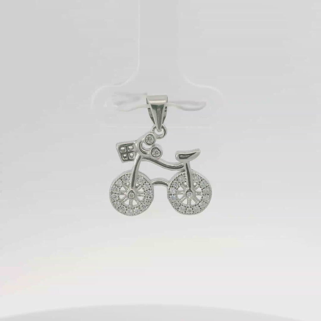 CUBIC ZIRCONIA BICYCLE STERLING SILVER PENDANT