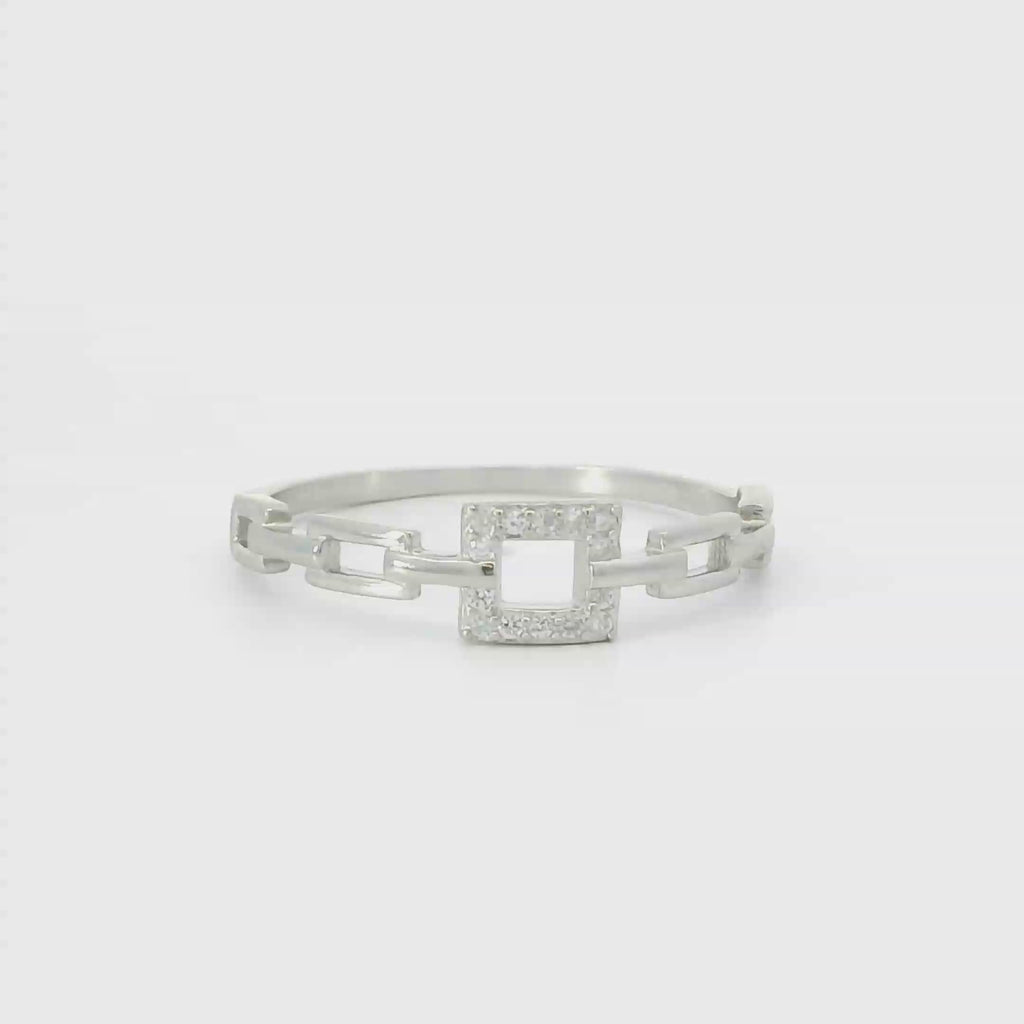 Sterling silver ring with cubic zirconia (Square)