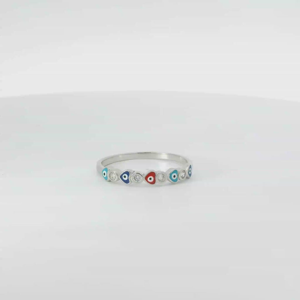 Heart shaped Multi-Colored Evil Eye ring With cubic zirconia