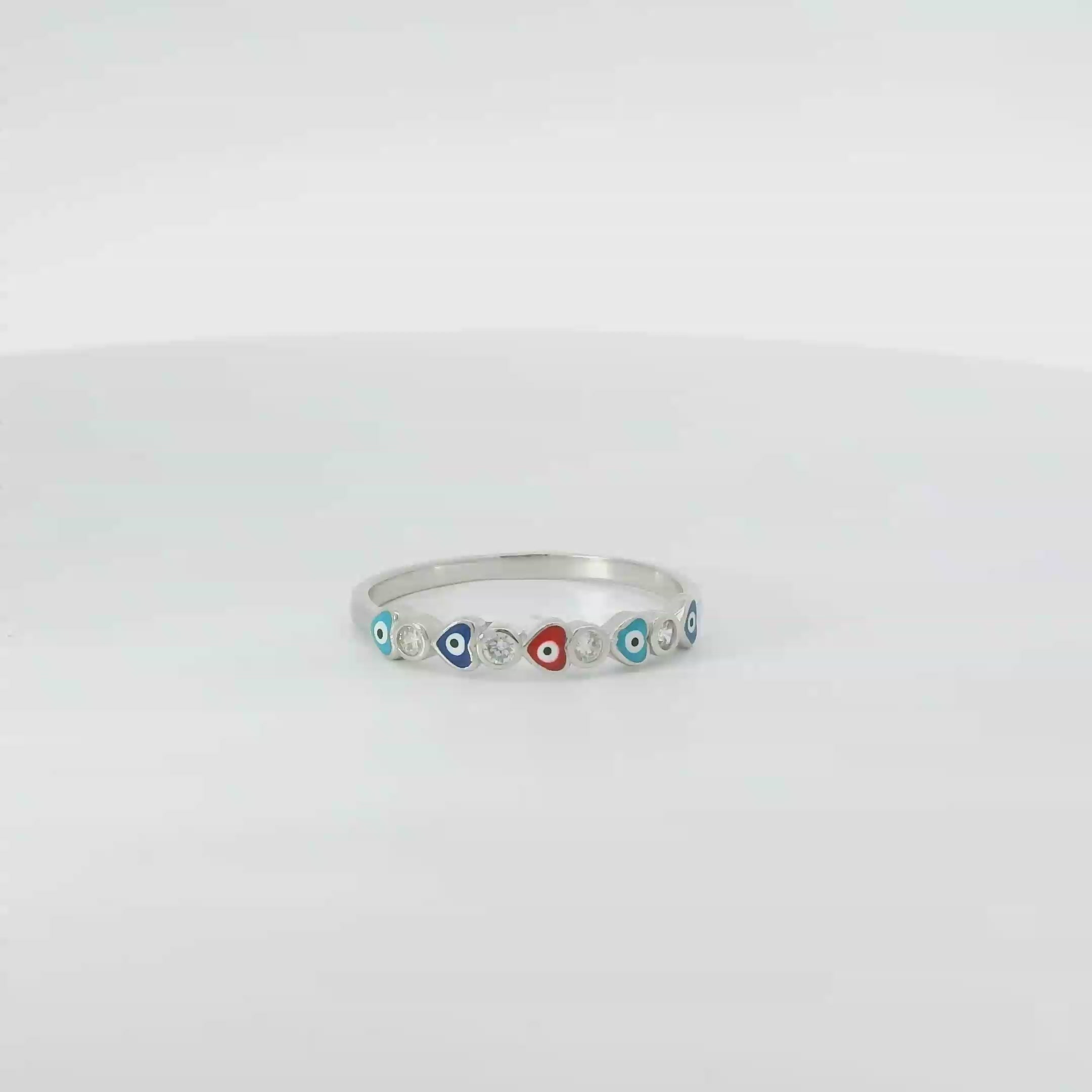 Heart shaped Multi-Colored Evil Eye ring With cubic zirconia