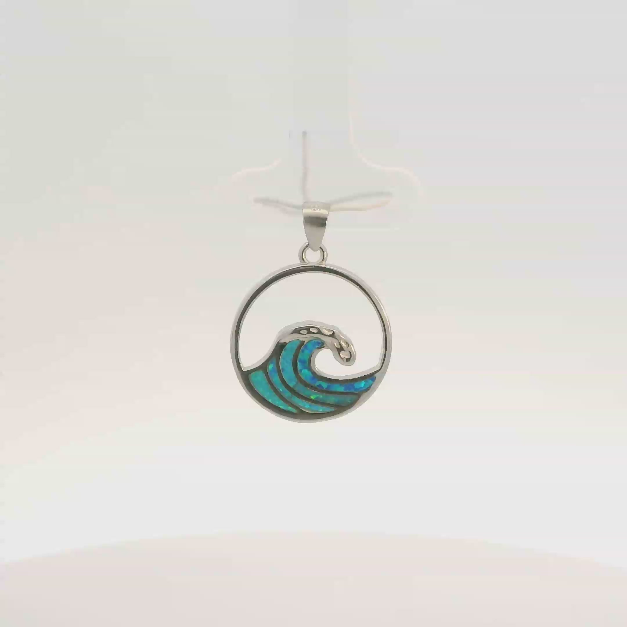 BLUE LAB OPAL STERLING SILVER PENDANT (CIRCLE & WAVE)