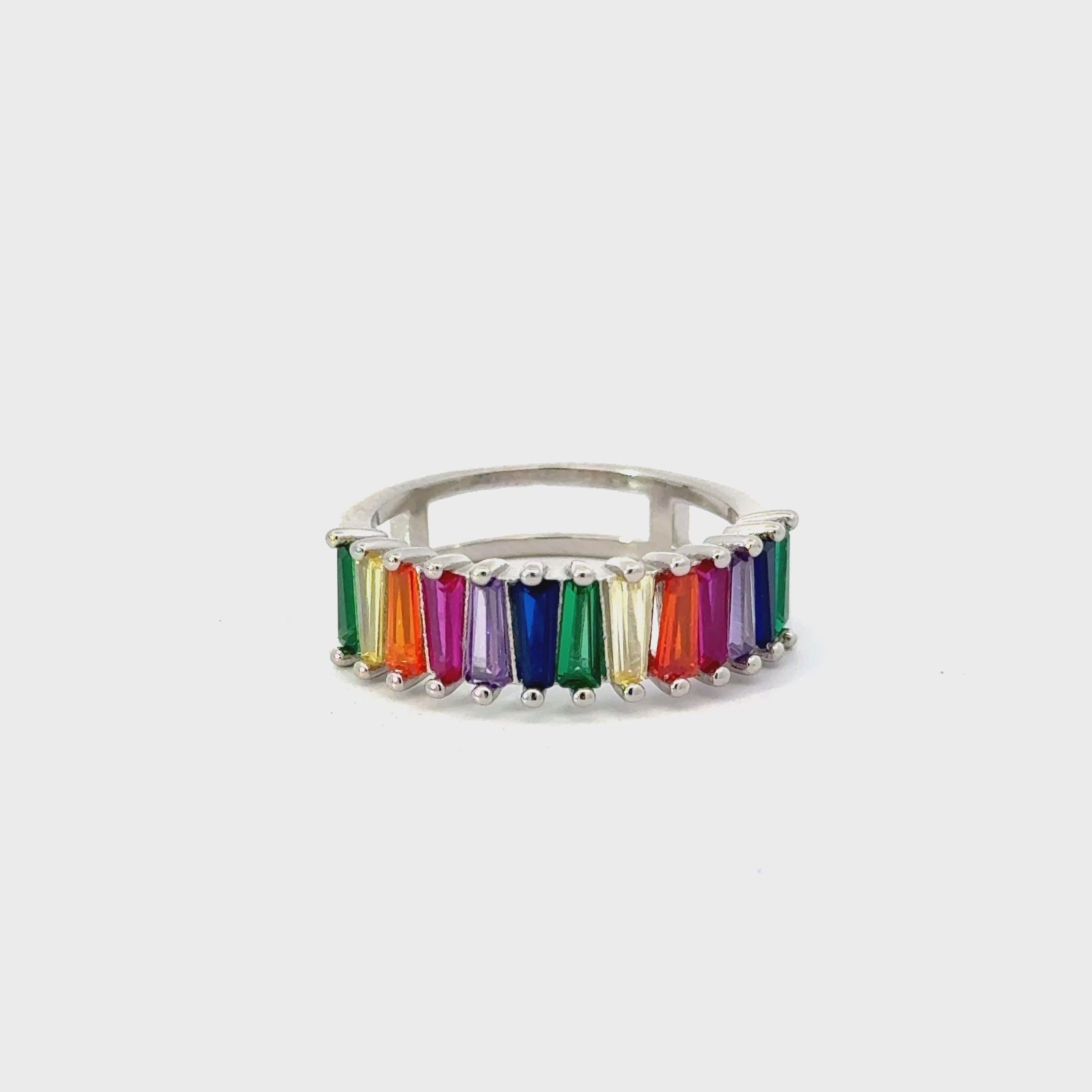 Multi-Colored Cubic Zirconia Sterling Silver Ring
