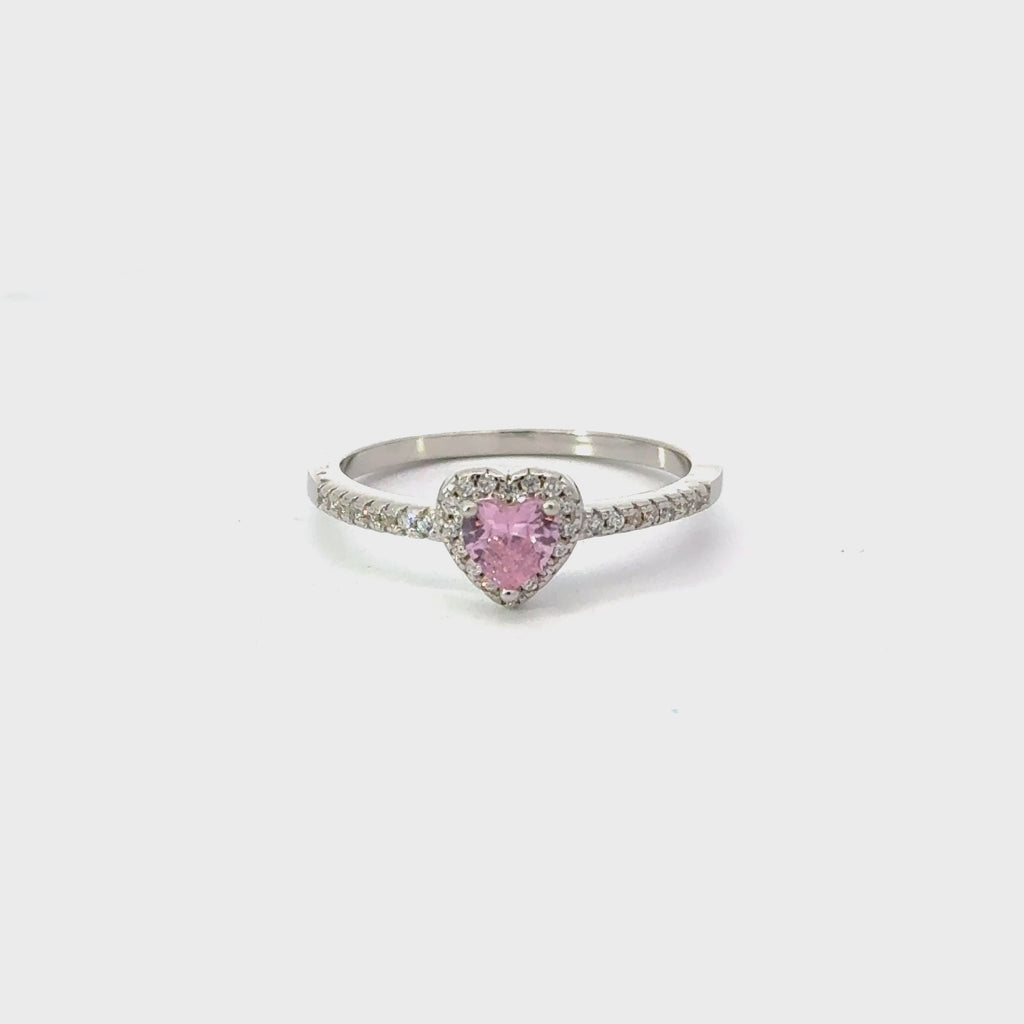 PINK SAPPHIRE CUBIC ZIRCONIA STERLING SILVER RING (HEART)