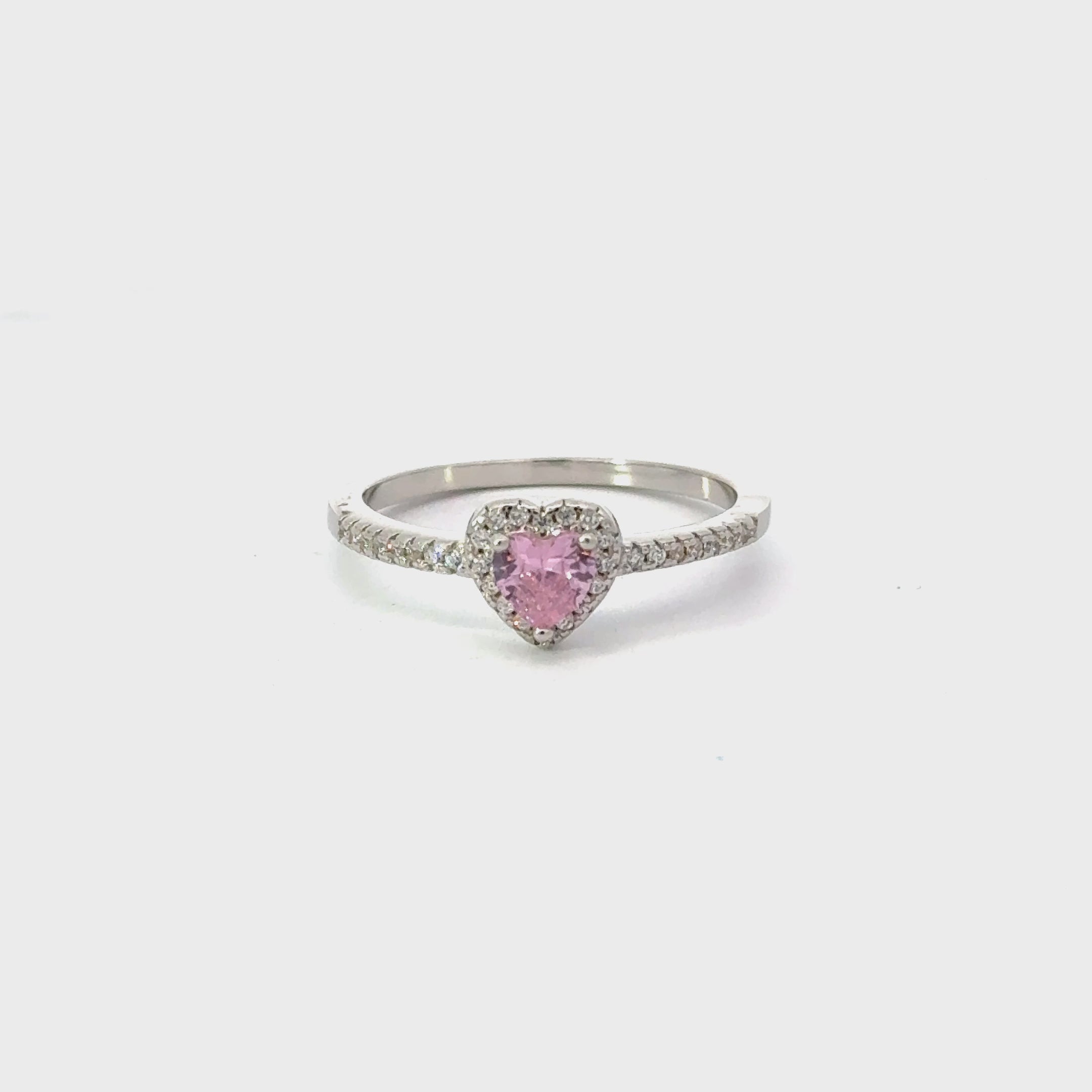PINK SAPPHIRE CUBIC ZIRCONIA STERLING SILVER RING (HEART)