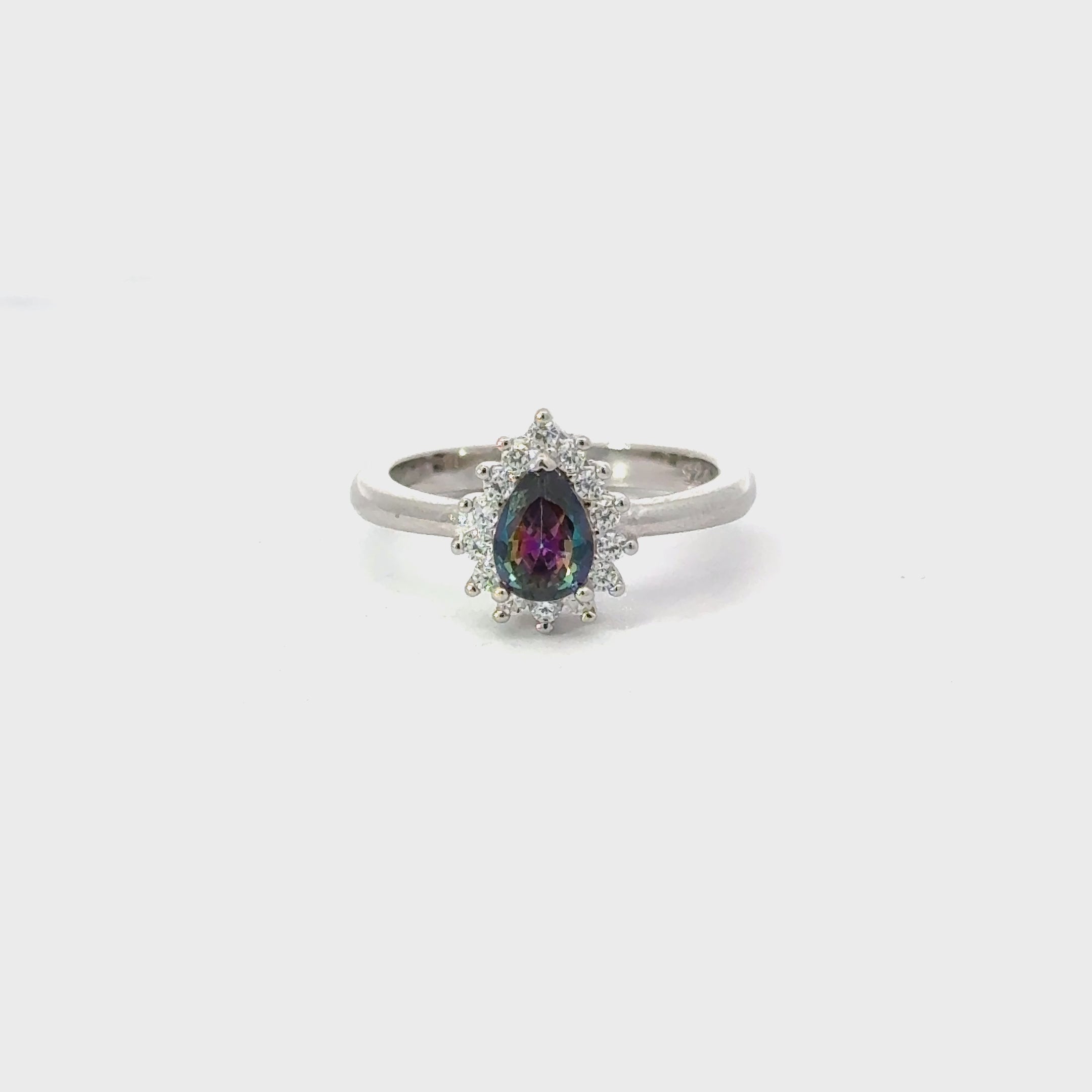 MYSTIC TOPAZ CUBIC ZIRCONIA STERLING SILVER RING (TEARDROP)