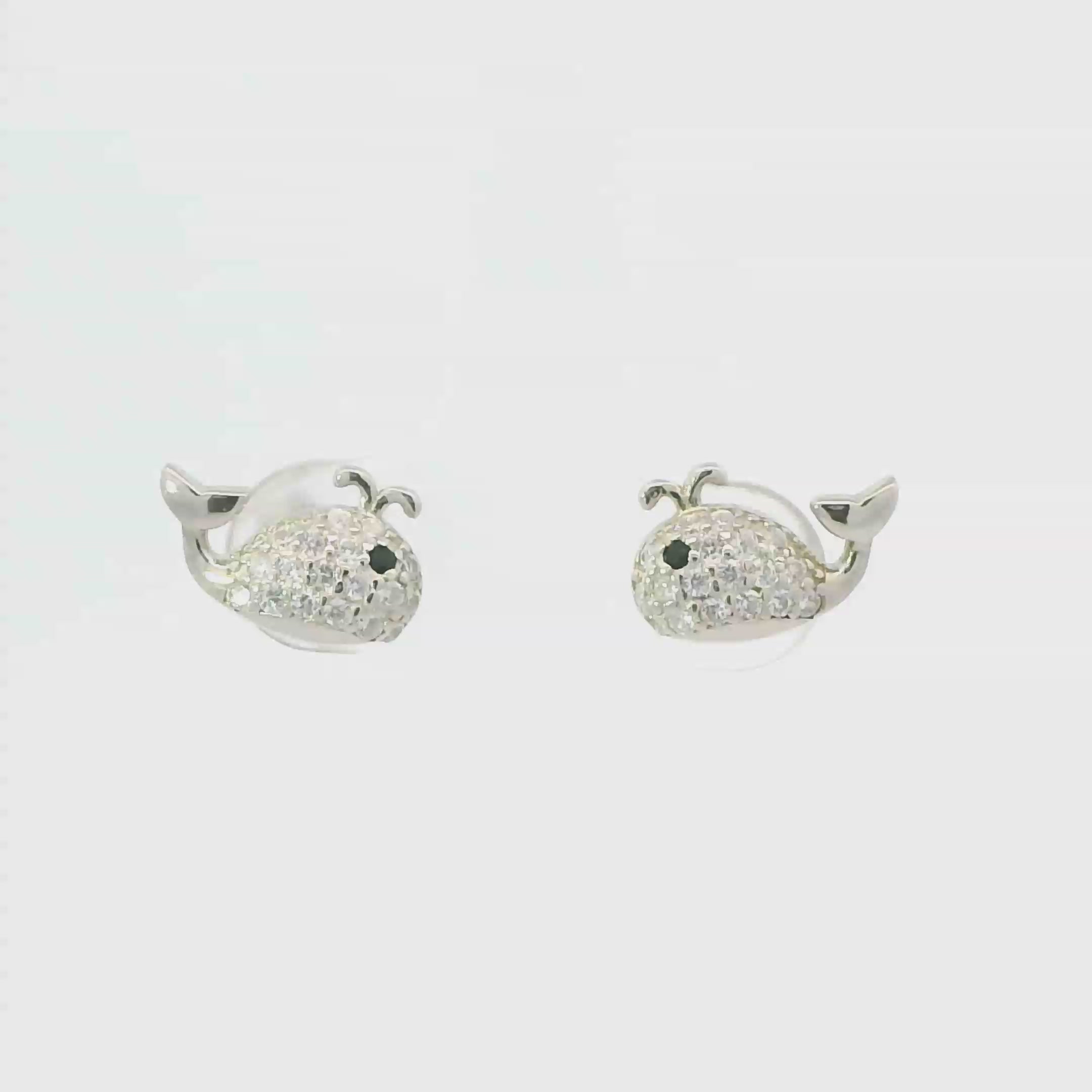 WHITE CUBIC ZIRCONIA STERLING SILVER EARRINGS (WHALE)