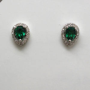 GREEN EMERALD,BLUE SAPPHIRE, PURPLE AMETHYST AND MIXED CUBIC ZIRCONIA STERLING SILVER EARRINGS (PEAR)