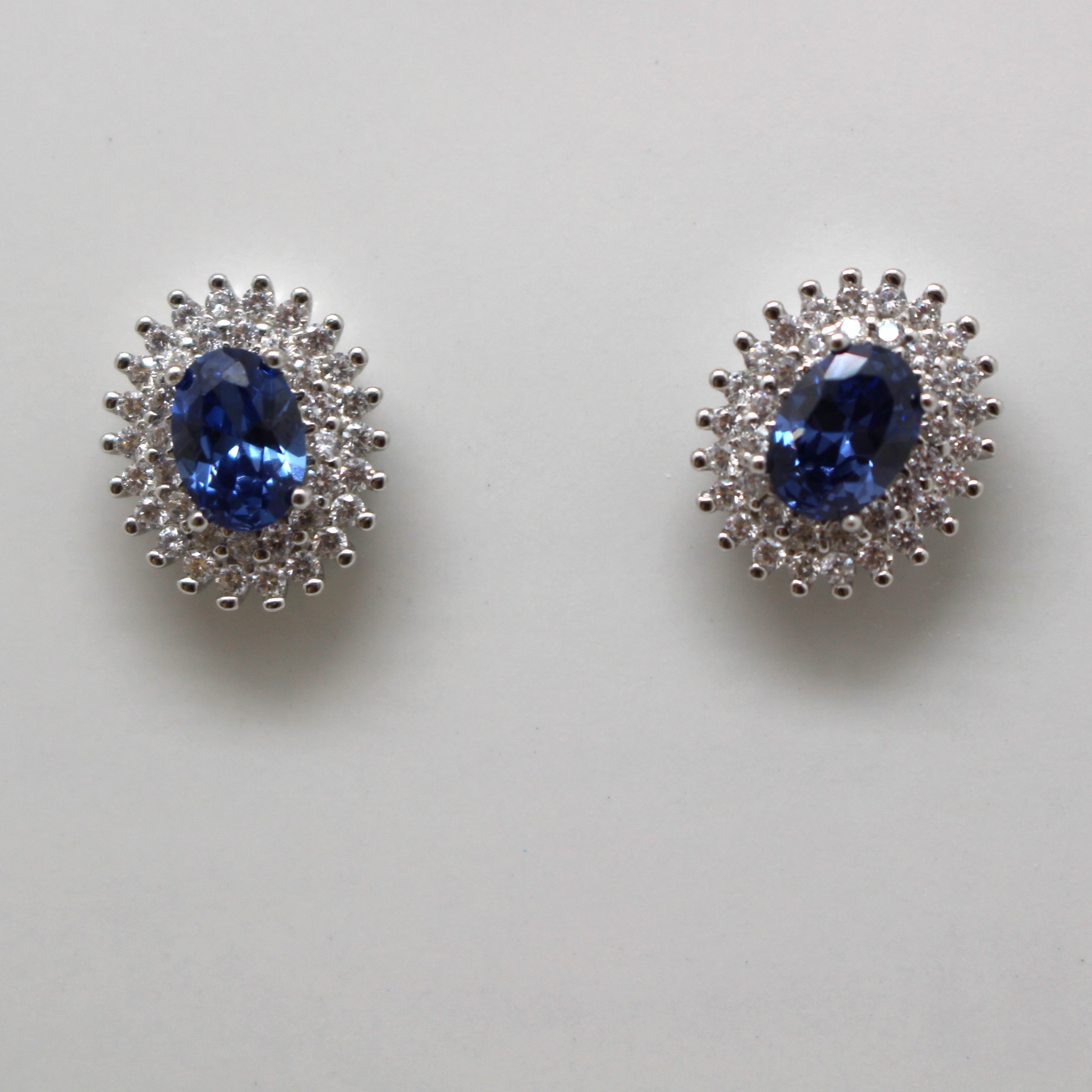 BLUE and MYSTIC TOPAZ CUBIC ZIRCONIA STERLING SILVER EARRINGS (OVAL)