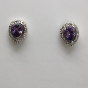 GREEN EMERALD,BLUE SAPPHIRE, PURPLE AMETHYST AND MIXED CUBIC ZIRCONIA STERLING SILVER EARRINGS (PEAR)