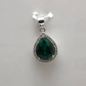 PURPLE AMETHYST,GREEN EMERALD,BLUE SAPPHIRE and MIXED CUBIC ZIRCONIA STERLING SILVER PENDANT (PEAR)