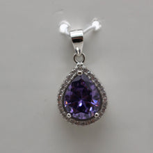 Load image into Gallery viewer, PURPLE AMETHYST,GREEN EMERALD,BLUE SAPPHIRE and MIXED CUBIC ZIRCONIA STERLING SILVER PENDANT (PEAR)