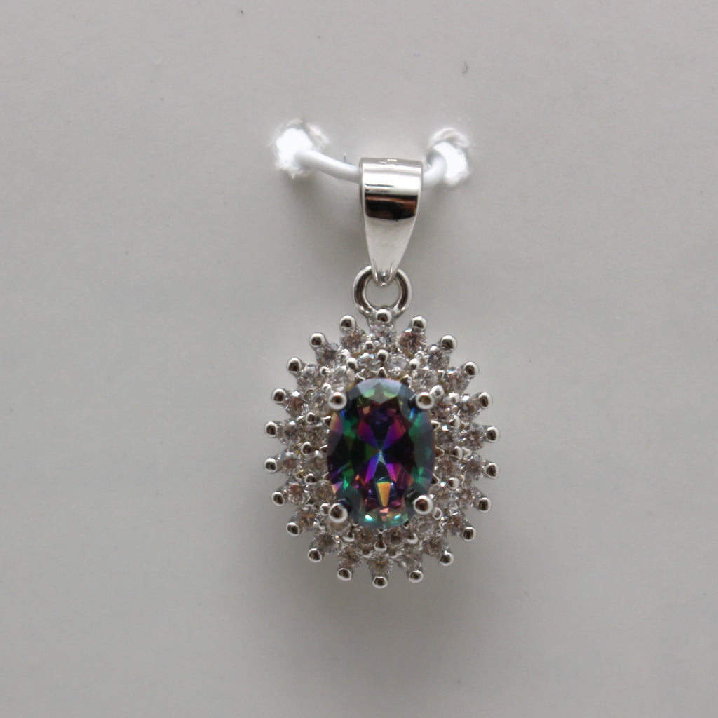 BLUE and MYSTIC TOPAZ CUBIC ZIRCONIA STERLING SILVER PENDANT (OVAL)