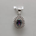 BLUE and MYSTIC TOPAZ CUBIC ZIRCONIA STERLING SILVER PENDANT (OVAL)