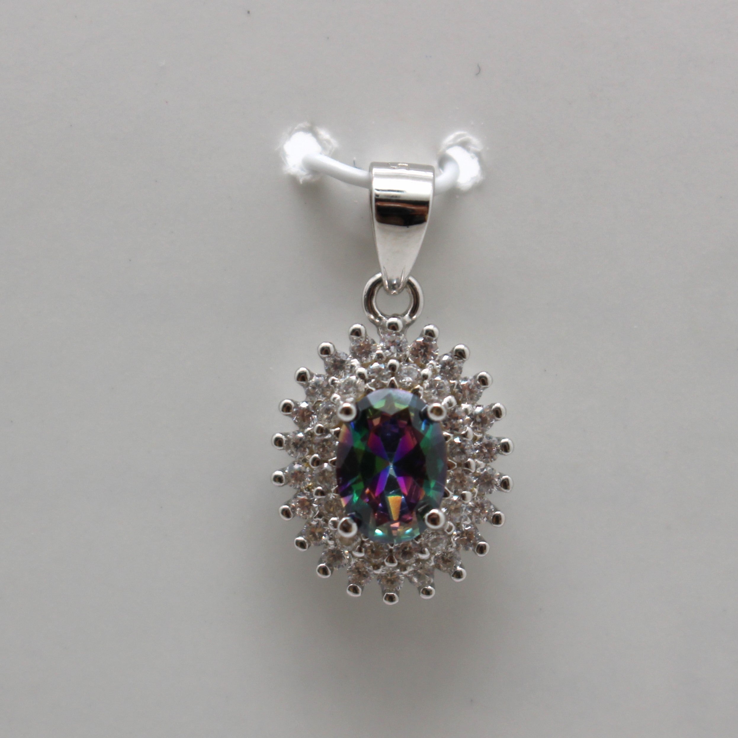 BLUE and MYSTIC TOPAZ CUBIC ZIRCONIA STERLING SILVER PENDANT (OVAL)