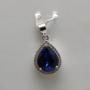 PURPLE AMETHYST,GREEN EMERALD,BLUE SAPPHIRE and MIXED CUBIC ZIRCONIA STERLING SILVER PENDANT (PEAR)