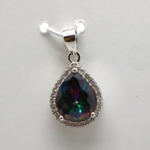 PURPLE AMETHYST,GREEN EMERALD,BLUE SAPPHIRE and MIXED CUBIC ZIRCONIA STERLING SILVER PENDANT (PEAR)