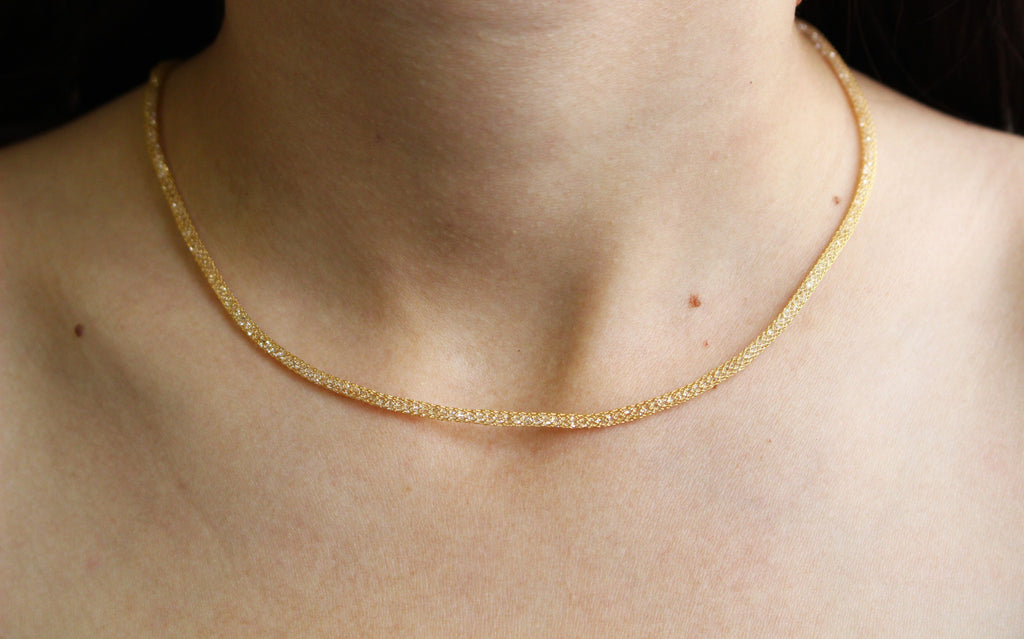 STERLING SILVER/MESH CRYSTAL NECKLACE 18inch Adjustable