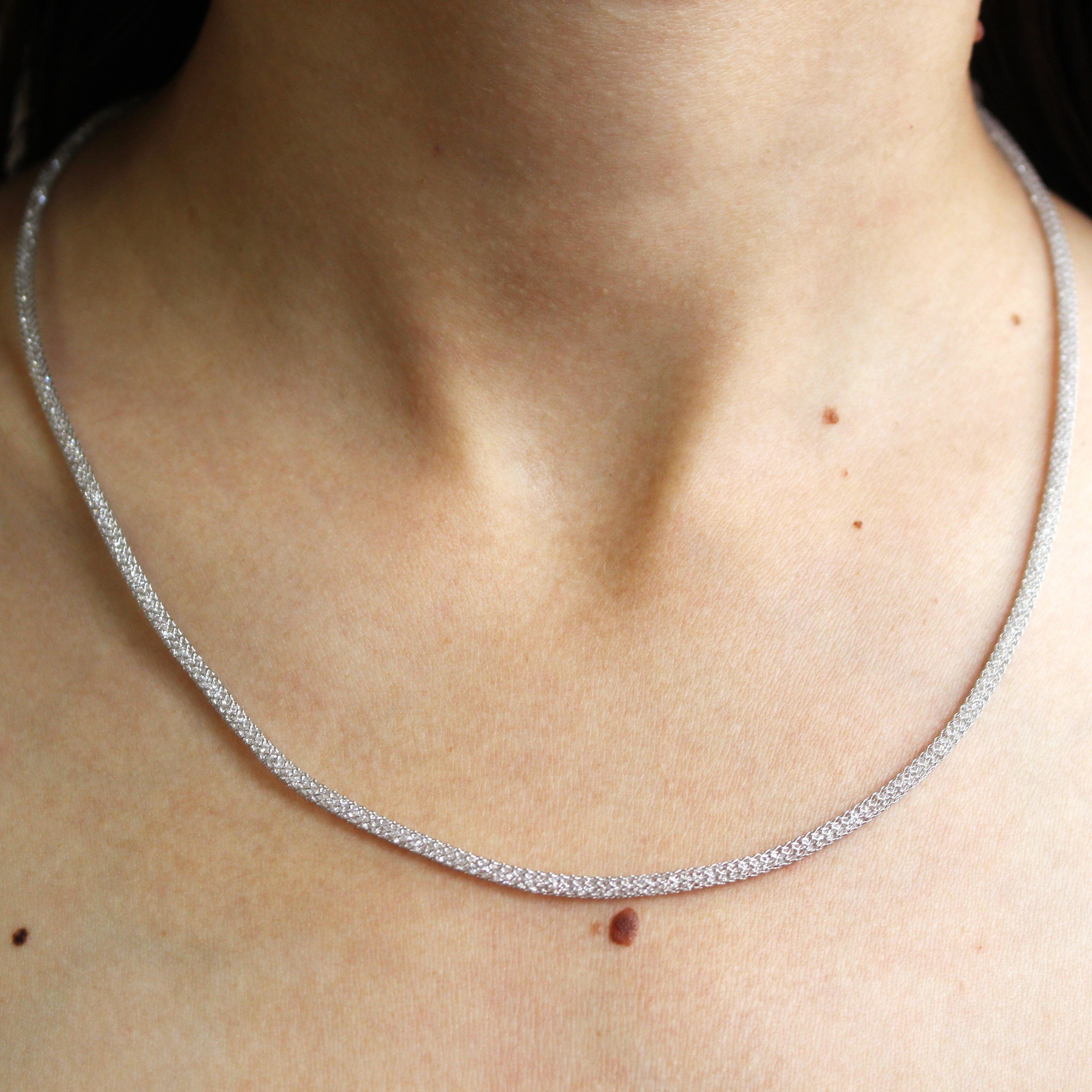 STERLING SILVER/MESH CRYSTAL NECKLACE 18inch Adjustable