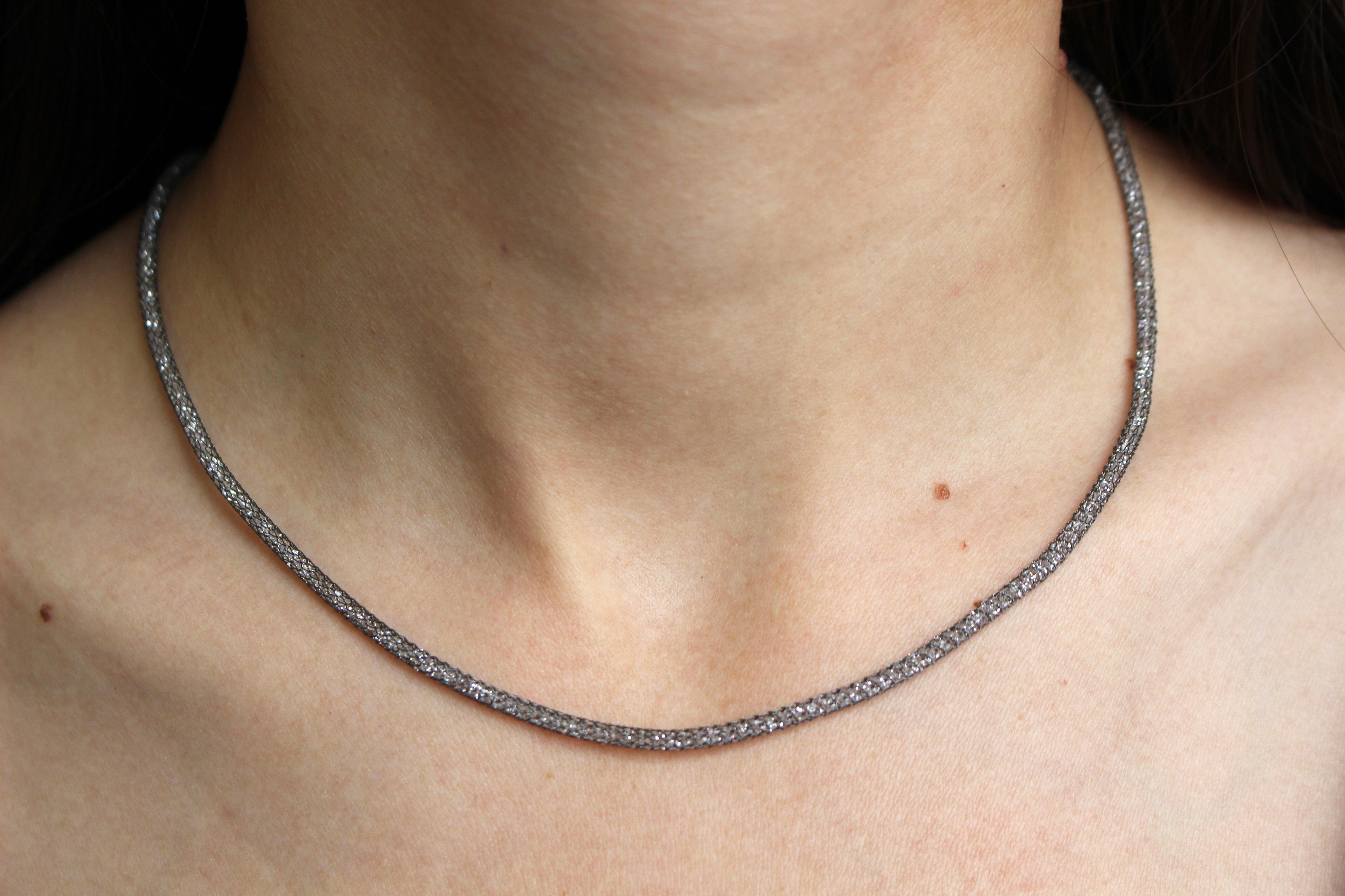STERLING SILVER/MESH CRYSTAL NECKLACE 18inch Adjustable