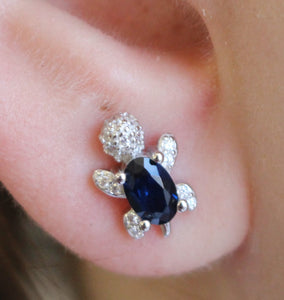 BLUE CUBIC ZIRCONIA STERLING SILVER EARRINGS (TURTLE)